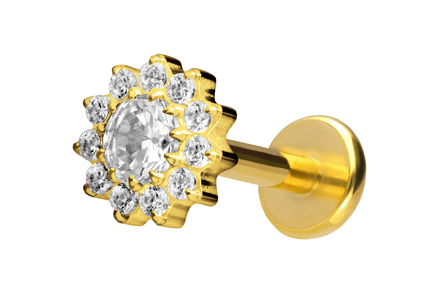 Titan Labret Piercing mit Push Fit KRISTALLBLUME